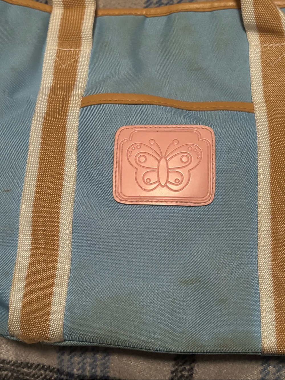 Stone Mountain Accessories Blue Tote with Pink Butterfly Patch